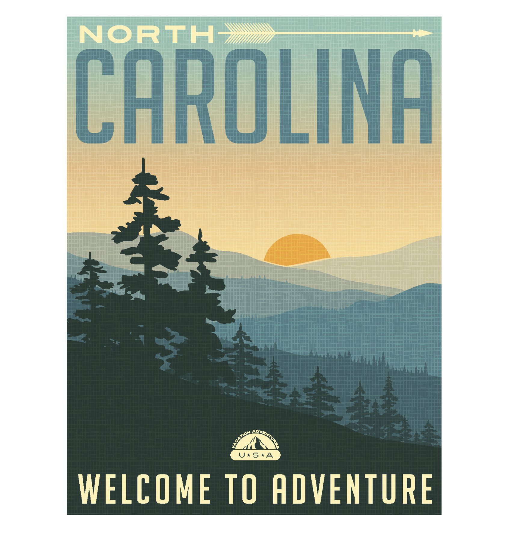 Retro style travel poster or sticker. United States, North Carolina, Great Smoky Mountains Retro style travel poster or sticker. United States, North Carolina, Great Smoky Mountains